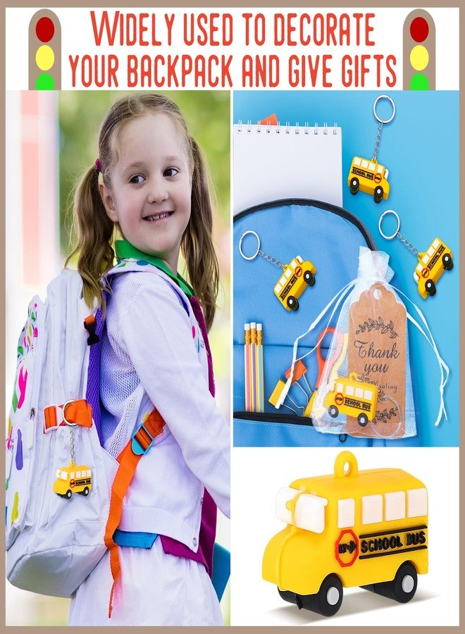 Equsion 12 Pcs School Bus Party Favors School Bus Keychain with White Organza Thank You Kraft Tags for Birthday Party Favors Backpack Key Decorations Classroom Rewards School Bus Theme Supplies - Image 5