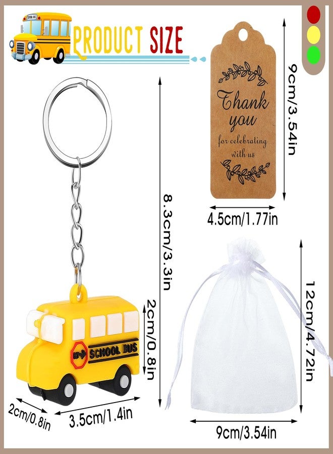 Equsion 12 Pcs School Bus Party Favors School Bus Keychain with White Organza Thank You Kraft Tags for Birthday Party Favors Backpack Key Decorations Classroom Rewards School Bus Theme Supplies - Image 2