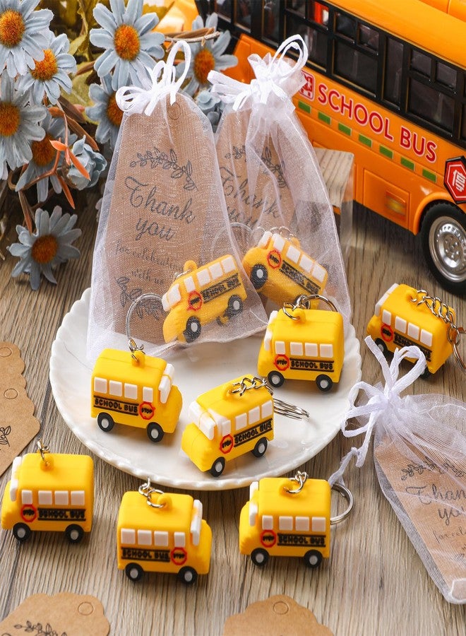 Equsion 12 Pcs School Bus Party Favors School Bus Keychain with White Organza Thank You Kraft Tags for Birthday Party Favors Backpack Key Decorations Classroom Rewards School Bus Theme Supplies - Image 4