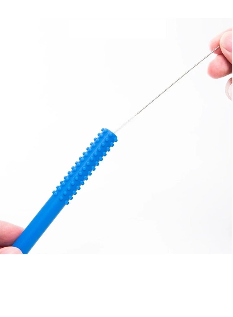 platube Baby Teething Tube, Soft And Durable Infant Teething Toys, Easy To Clean Hollow Silicone Baby Teether, Lightweight And Flexible Chew Straws For Toddlers, (1pc, Old Style Blue) - Image 3