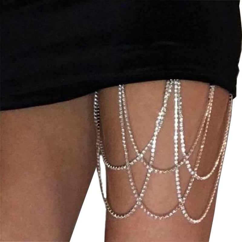 REETAN Leg Jewelry Thigh Rhinstone Body Chain for Women - Image 3