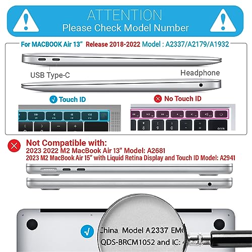 IBENZER Compatible with New MacBook Air 13 inch Case 2022 2021 2020 M1 A2337 A2179 A1932, Plastic Hard Shell Case with Keyboard Cover for Mac Retina Display with Touch ID, Black, MMA-T13BK+1A - Image 2