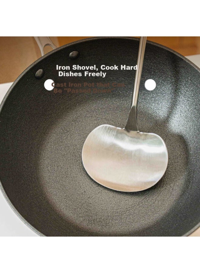 SHUEHO Shuke Cast Iron Wok, Non-stick Pan, Flat Bottom Frying Pan With Double Handles, For Home Use, Suitable For Induction And Gas Stoves, No Seasoning Required - Image 5