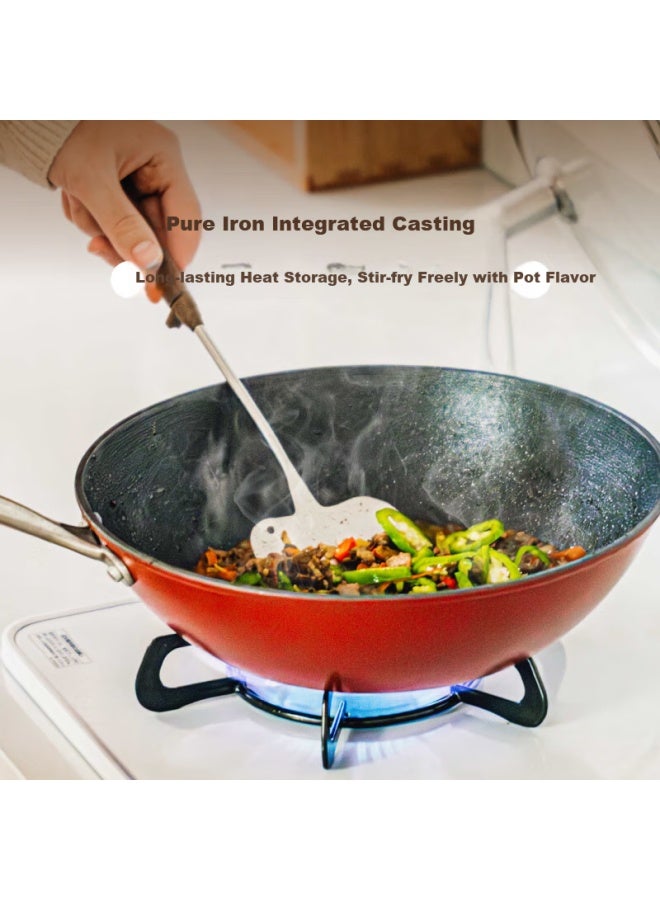 SHUEHO Shuke Cast Iron Wok, Non-stick Pan, Flat Bottom Frying Pan With Double Handles, For Home Use, Suitable For Induction And Gas Stoves, No Seasoning Required - Image 4