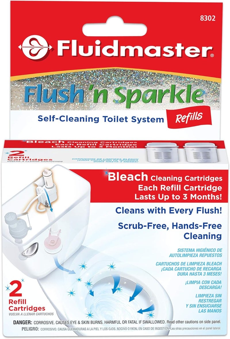 Fluidmaster 8302P8 Flush 'n Sparkle Automatic Toilet Bowl Cleaning System Bleach Replacement Cartridge Refills, 2-Pack - Image 1