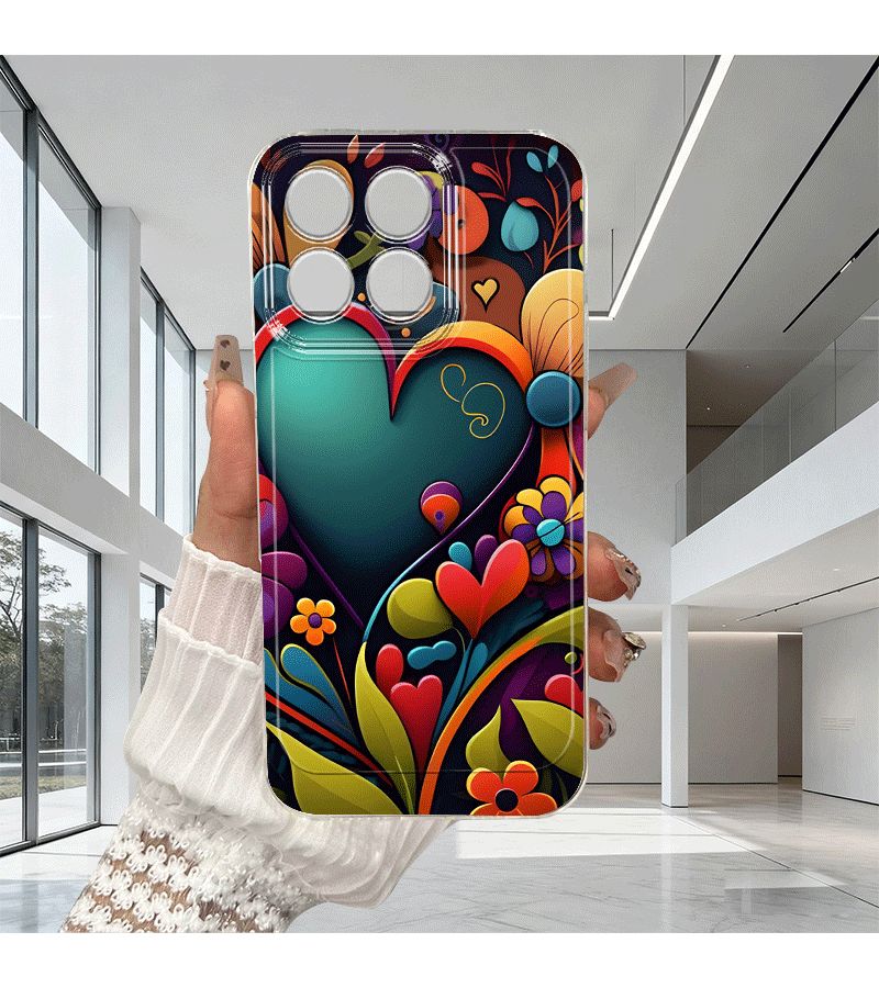 Mixed Color 2 Flower Love Design Full Coverage High Quality Transparent TPU Soft Shell Shockproof Case For Honor X7C 5G - Image 2