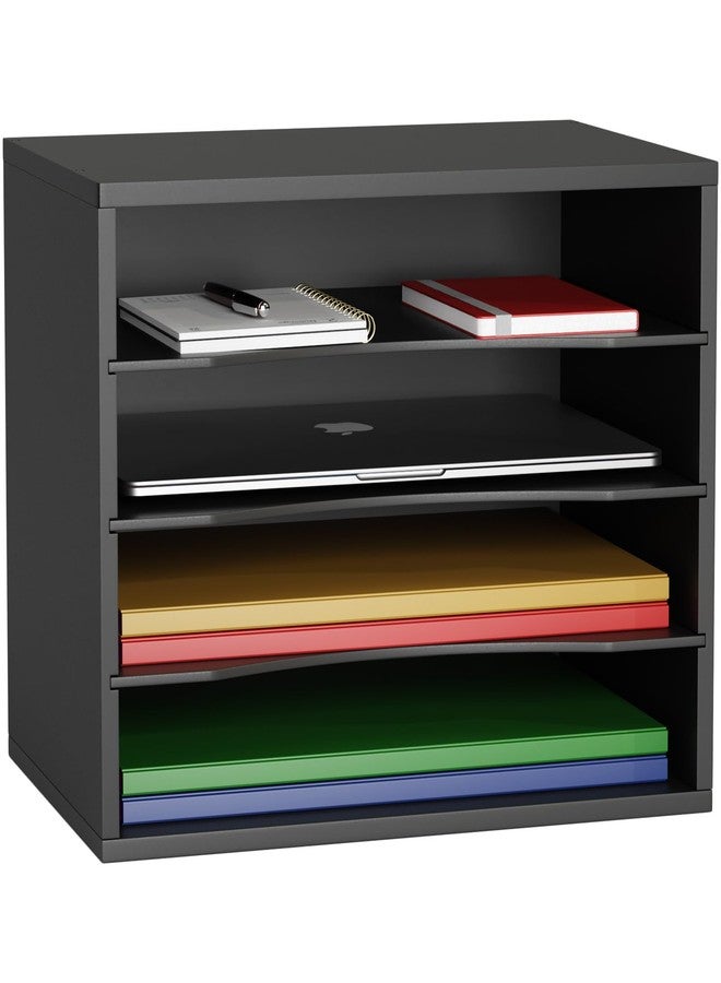 GDINDINFAN Wood Desktop Letter Tray File Organizer, Paper Storage Mail Sorter with 3 Adjustable Drawer Boards for Home and Office, Black - Image 1