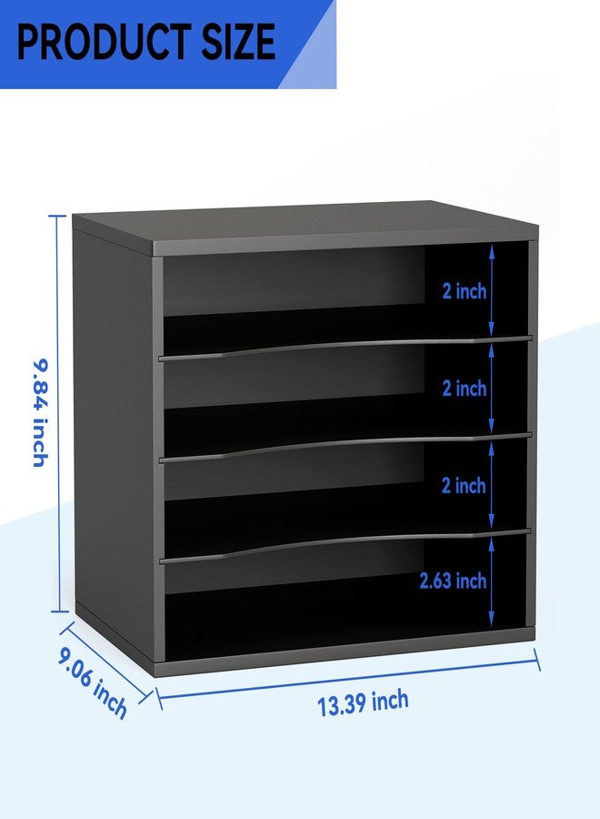 GDINDINFAN Wood Desktop Letter Tray File Organizer, Paper Storage Mail Sorter with 3 Adjustable Drawer Boards for Home and Office, Black - Image 3
