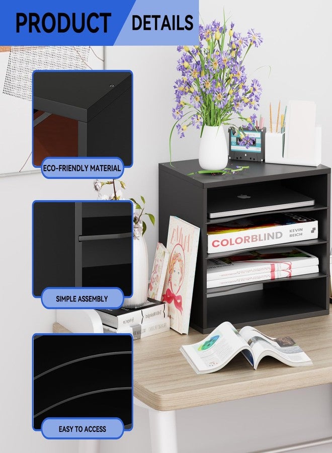 GDINDINFAN Wood Desktop Letter Tray File Organizer, Paper Storage Mail Sorter with 3 Adjustable Drawer Boards for Home and Office, Black - Image 4