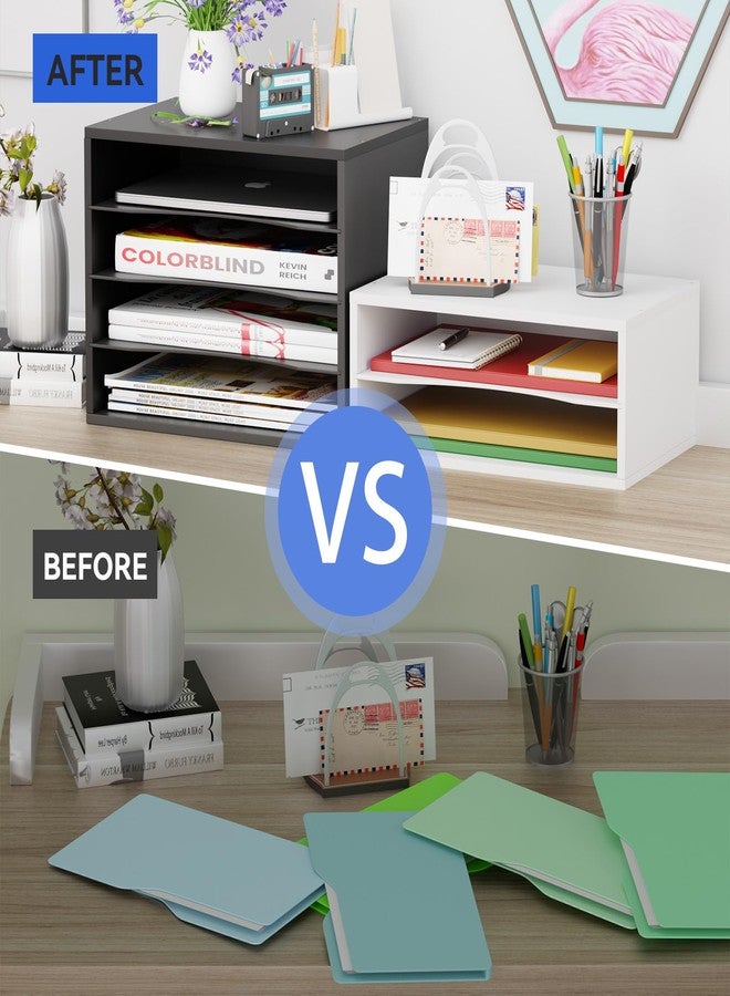 GDINDINFAN Wood Desktop Letter Tray File Organizer, Paper Storage Mail Sorter with 3 Adjustable Drawer Boards for Home and Office, Black - Image 5