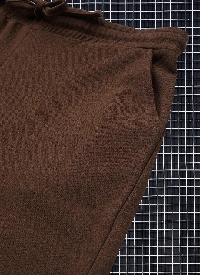 SASSAFRAS Brown Cotton Relaxed Fit Track Pants for Women