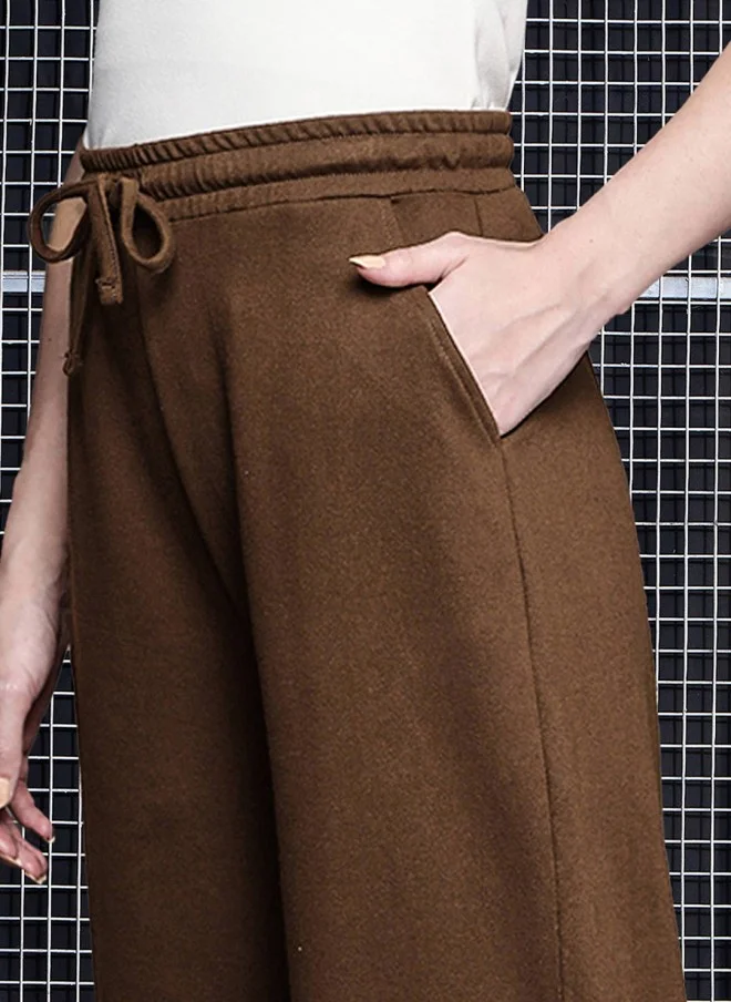 SASSAFRAS Brown Cotton Relaxed Fit Track Pants for Women