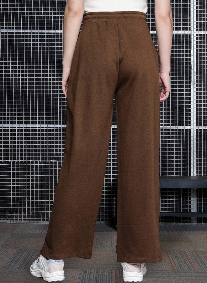 SASSAFRAS Brown Cotton Relaxed Fit Track Pants for Women