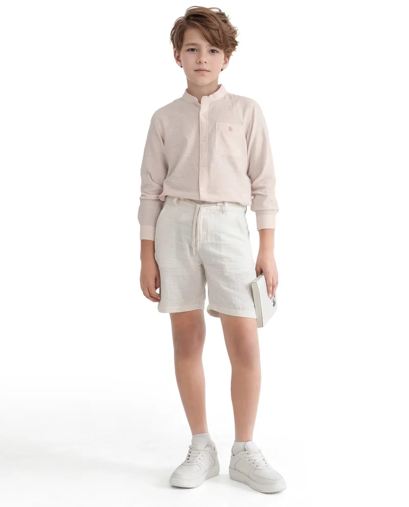 رير ونز Rare Ones Kids Nexo Peach Cotton Half Sleeve Button Striped Regular Fit Shirt