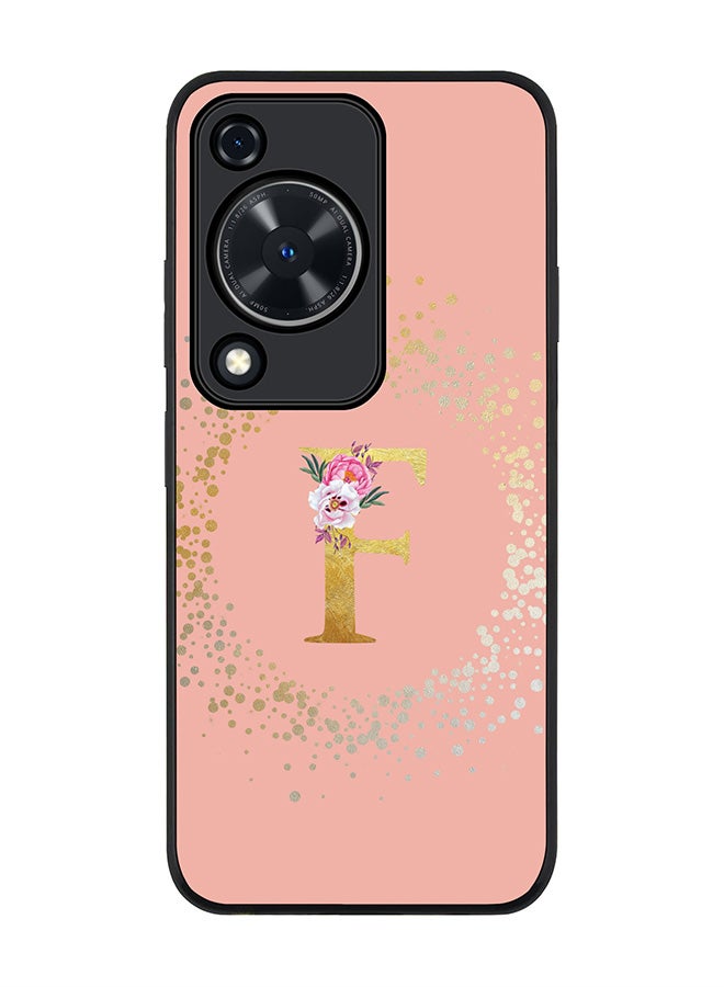 Stylizedd Rugged Black edge case for Huawei nova Y72 / Huawei Enjoy 70 4G,Slim fit Cover Custom Monogram Initial Letter Floral Pattern Alphabet - F (Rose Pink) - Image 1