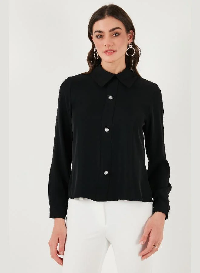 Lela Lela Stoned Regular Fit Shirt Collar Zippered Blouse Women's BLOUSE 611BZ0493