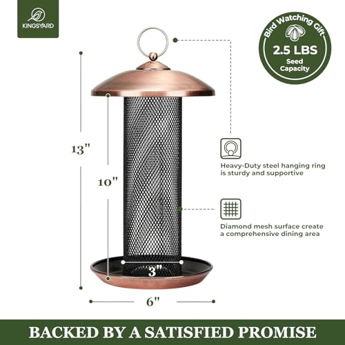 Kingsyard Finch Feeders for Outdoors Hanging, Metal Mesh Tube Bird Feeder for Nyjer/Thistle Seed, 2.5 lbs Large Capacity (Antique Copper) - Image 4