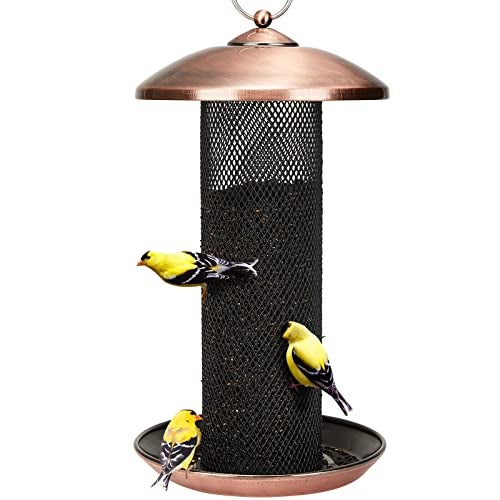 Kingsyard Finch Feeders for Outdoors Hanging, Metal Mesh Tube Bird Feeder for Nyjer/Thistle Seed, 2.5 lbs Large Capacity (Antique Copper) - Image 1