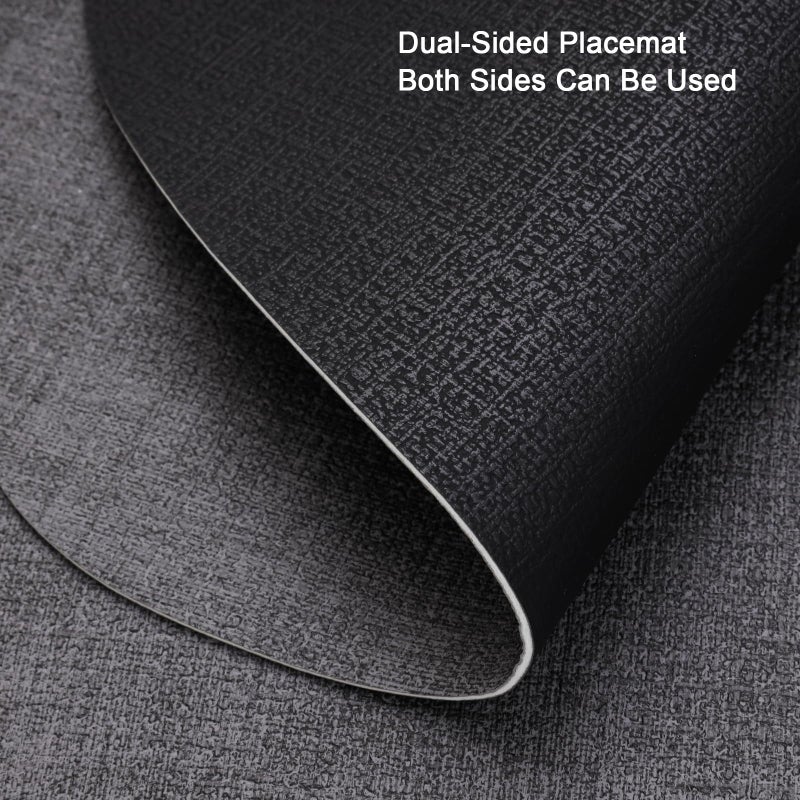 Chitomars Placemats and Coasters  Washable Reversible Placemats Round Faux Leather Wipeable Place Mats Non Slip Heat Resistant Indoor Outdoor Table Mats (Set of 6  Gray Black) - Image 1