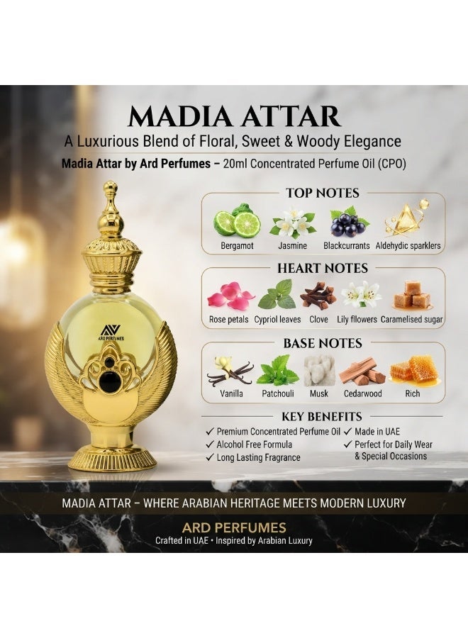 Ard Perfumes Madia Attar 12ml – Women's Concentrated Perfume Oil (CPO), Floral Gourmand Vanilla Musk Fragrance, Long Lasting - Image 3