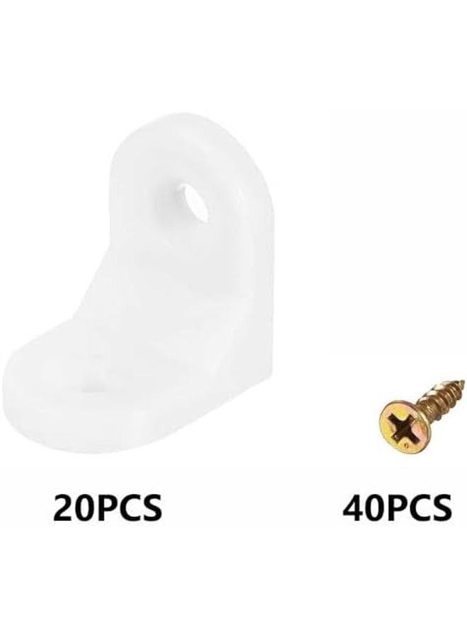 أقواس زاوية بلاستيكية بيضاء 90 درجة، 20 قطعة، أقواس رفوف على شكل حرف L مع مسامير للخزائن - Image 4