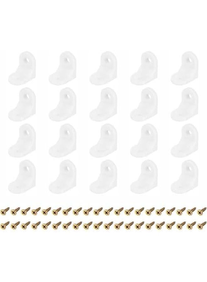 أقواس زاوية بلاستيكية بيضاء 90 درجة، 20 قطعة، أقواس رفوف على شكل حرف L مع مسامير للخزائن - Image 1