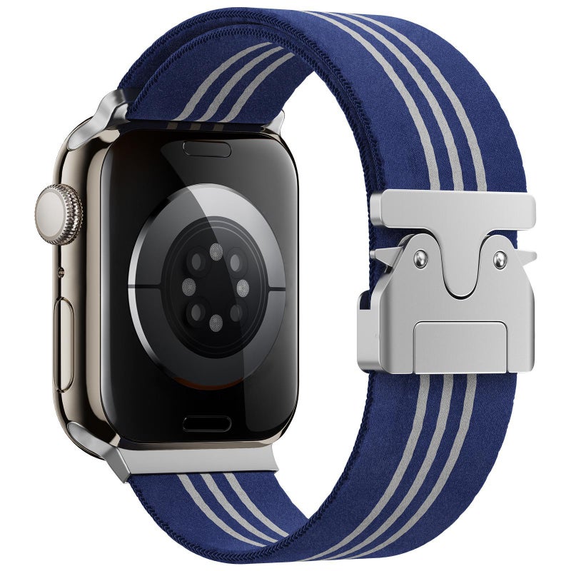 For Apple Watch 42 / 44 / 45 / 46 / 49mm xDfind Parachute Buckle 3-Stripe Braided Nylon Watch Band(Blue White)