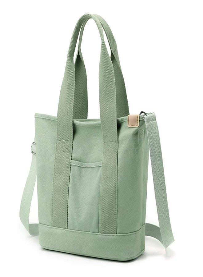 MINGRI Canvas Tote Bag for Women,Small Totes Bags with Zipper Cute Crossbody Purse with Pockets Large Shoulder Handbag,2 Sizes (L-green)