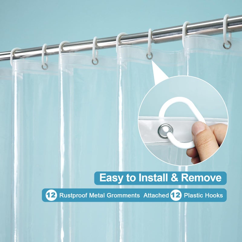 EurCross 9G Clear Shower Curtain Liner 72 x 78 inches Long with 5 Magnet Weights, Heavy Duty Weighted Premium PEVA Plastic Shower Curtain Liner with 12 Hooks for Bathroom - Image 2