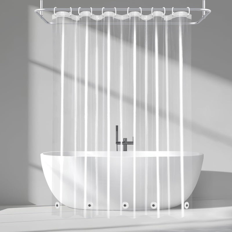 EurCross 9G Clear Shower Curtain Liner 72 x 78 inches Long with 5 Magnet Weights, Heavy Duty Weighted Premium PEVA Plastic Shower Curtain Liner with 12 Hooks for Bathroom - Image 1