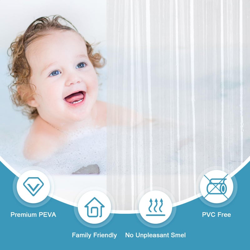 EurCross 9G Clear Shower Curtain Liner 72 x 78 inches Long with 5 Magnet Weights, Heavy Duty Weighted Premium PEVA Plastic Shower Curtain Liner with 12 Hooks for Bathroom - Image 3