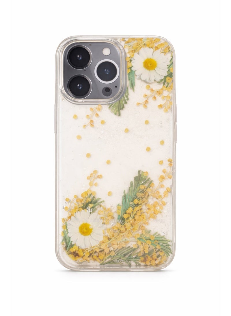 لانيكس جراب حماية خلفي شفاف لانيكس (LANEX) متوافق مع ايفون 13 برو (iPhone 13 Pro) بتصميم زهور الربيع الطبيعية (ديزي) - أصفر/أخضر - Image 1