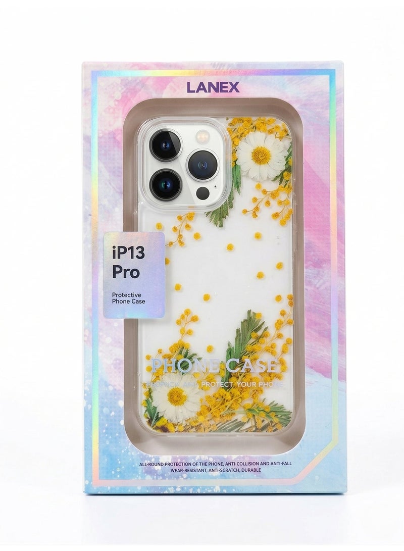 لانيكس جراب حماية خلفي شفاف لانيكس (LANEX) متوافق مع ايفون 13 برو (iPhone 13 Pro) بتصميم زهور الربيع الطبيعية (ديزي) - أصفر/أخضر - Image 5