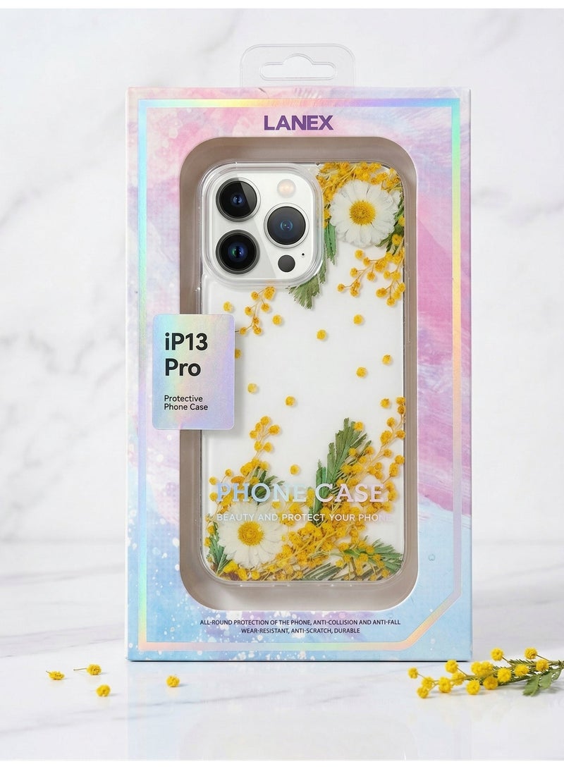 لانيكس جراب حماية خلفي شفاف لانيكس (LANEX) متوافق مع ايفون 13 برو (iPhone 13 Pro) بتصميم زهور الربيع الطبيعية (ديزي) - أصفر/أخضر - Image 4