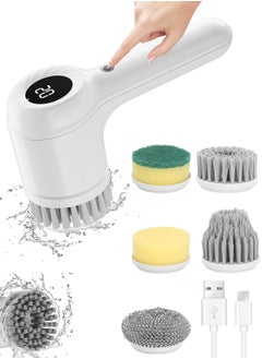 HANAMICHI Electric Spin Cleaning Brush - Cordless Electric Scrubber with LED Display - For Cleaning Bathroom, Bathtub, Kitchen Stove, Tile Grout - 5 Brush Heads  - Image 1