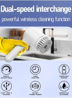 HANAMICHI Electric Spin Cleaning Brush - Cordless Electric Scrubber with LED Display - For Cleaning Bathroom, Bathtub, Kitchen Stove, Tile Grout - 5 Brush Heads  - Image 2