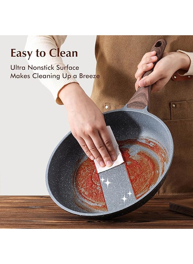 موندا طقم مكون من ثلاث قطع غير لاصقة (أسود): مقلاة أومليت (30 سم)، مقلاة متوسطة (26 سم)، مقلاة صغيرة (22 سم) أواني طهي صحية - Image 4
