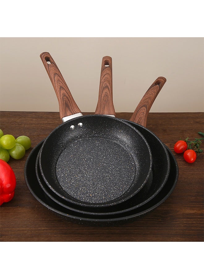 موندا طقم مكون من ثلاث قطع غير لاصقة (أسود): مقلاة أومليت (30 سم)، مقلاة متوسطة (26 سم)، مقلاة صغيرة (22 سم) أواني طهي صحية - Image 1