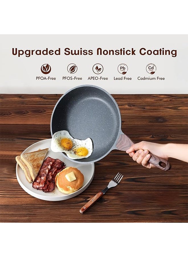 موندا طقم مكون من ثلاث قطع غير لاصقة (أسود): مقلاة أومليت (30 سم)، مقلاة متوسطة (26 سم)، مقلاة صغيرة (22 سم) أواني طهي صحية - Image 2