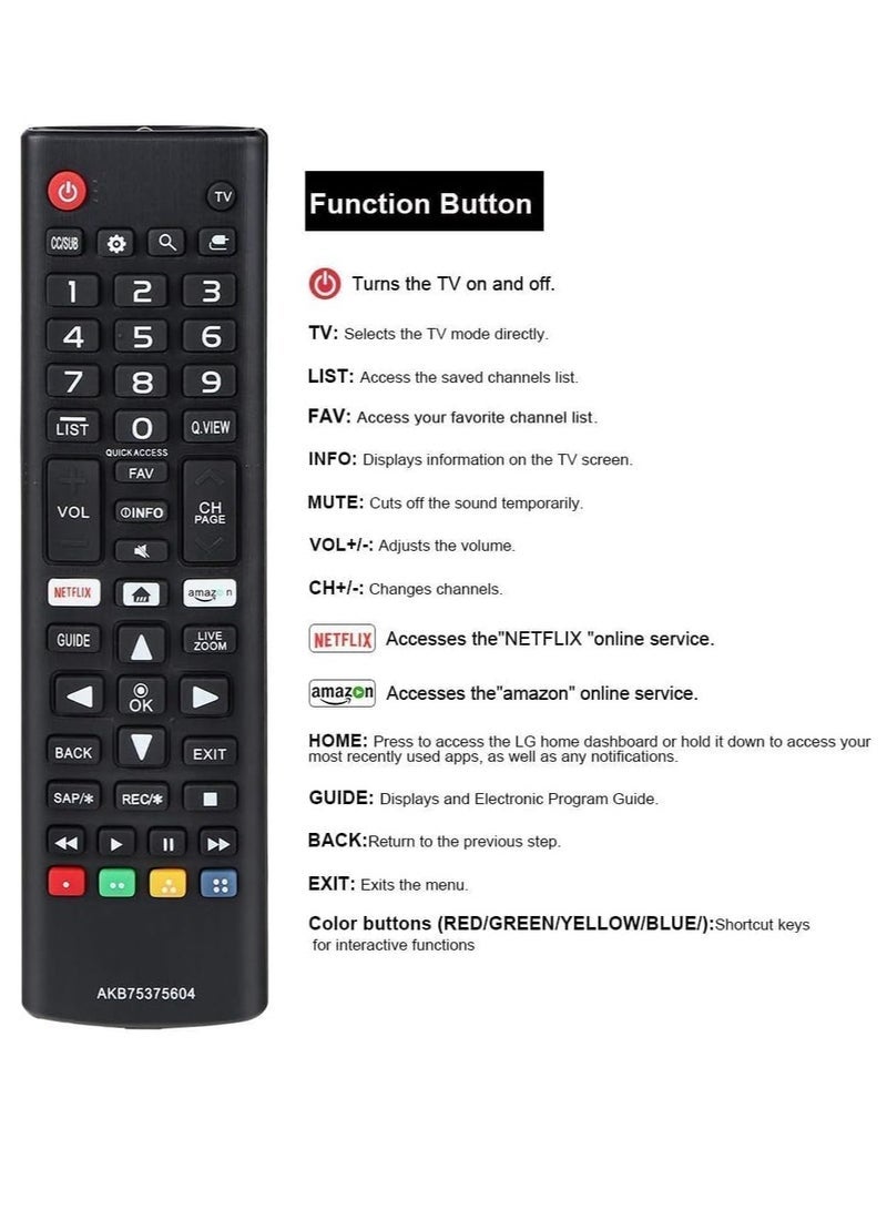 PopZa Universal Remote Control Compatible with AKB75375604 for LG 4K Smart TVs – Replacement for Models 43UK6300PUE, 49UK6300PUE, 55UK6300PUE, 65UK6300PUE, 75UK6570PUB – Strong IR Signal, Easy Setup, Long Battery Life, and Full Functionality for TV Navigation, Volume, Channel, and Menu Controls – High-Performance Remote for Seamless Entertainment - Image 3