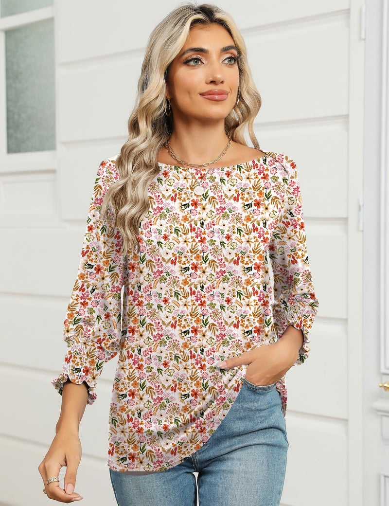 IECCP Womens Summer Tops 2025 3/4 Sleeve Petite Elbow Length Tops Boho School Outfits for Teachers Women's 3/4 Sleeve Summer Blouses 2025 Fall Long Sleeve Tops,L - Image 3