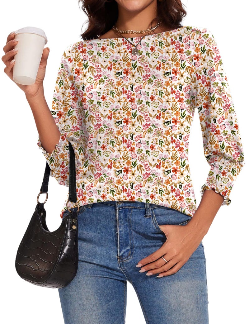 IECCP Womens Summer Tops 2025 3/4 Sleeve Petite Elbow Length Tops Boho School Outfits for Teachers Women's 3/4 Sleeve Summer Blouses 2025 Fall Long Sleeve Tops,L - Image 2