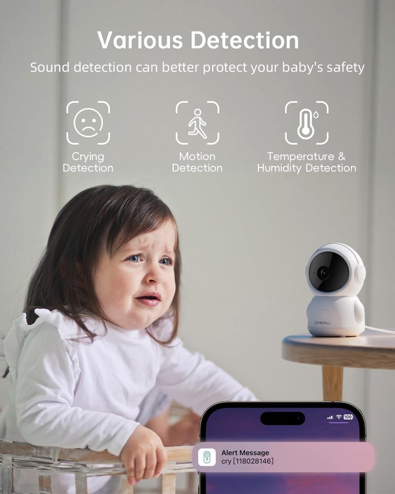 ZUMIMALL Security Camera Indoor 5G24G WiFi Baby Monitor with Camera and Audio 2K Wired Pet Cameras for Home Security OneClick Call Auto Tracking CryPIRAI Detection AlexaONVIFCloud - Image 3