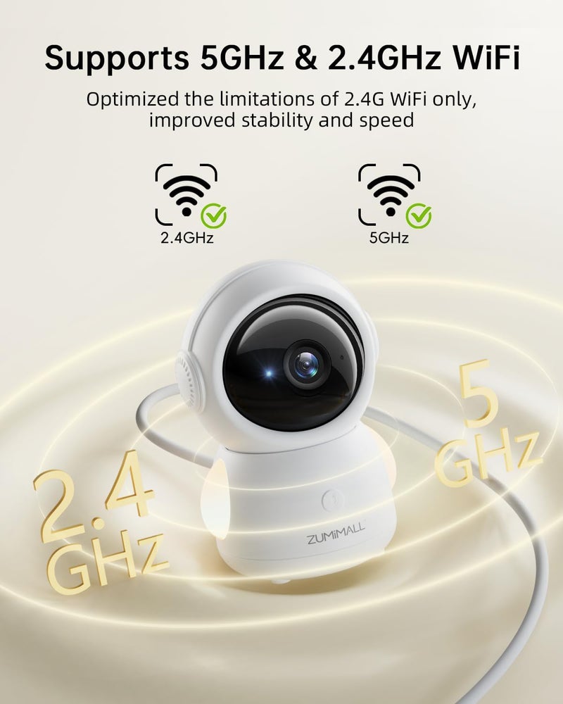 ZUMIMALL Security Camera Indoor 5G24G WiFi Baby Monitor with Camera and Audio 2K Wired Pet Cameras for Home Security OneClick Call Auto Tracking CryPIRAI Detection AlexaONVIFCloud - Image 4