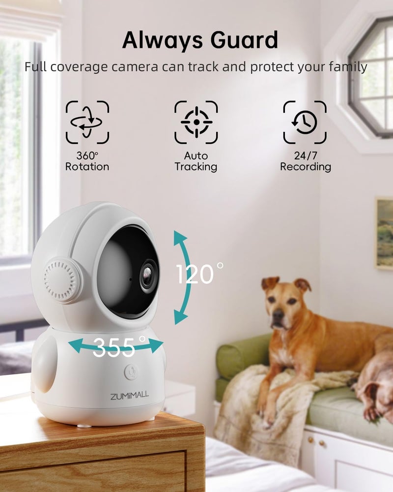 ZUMIMALL Security Camera Indoor 5G24G WiFi Baby Monitor with Camera and Audio 2K Wired Pet Cameras for Home Security OneClick Call Auto Tracking CryPIRAI Detection AlexaONVIFCloud - Image 2