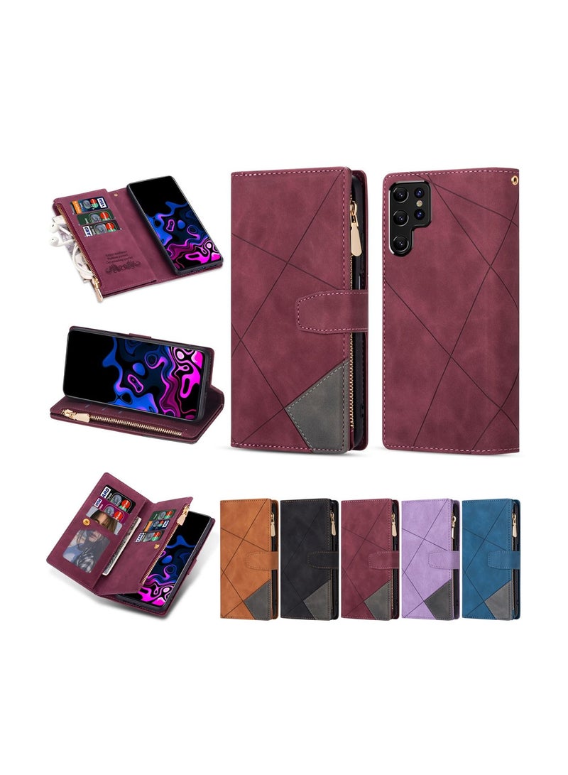 Suteni Color Block Flip Cover Card Slots Leather Phone Case for Samsung - Image 3