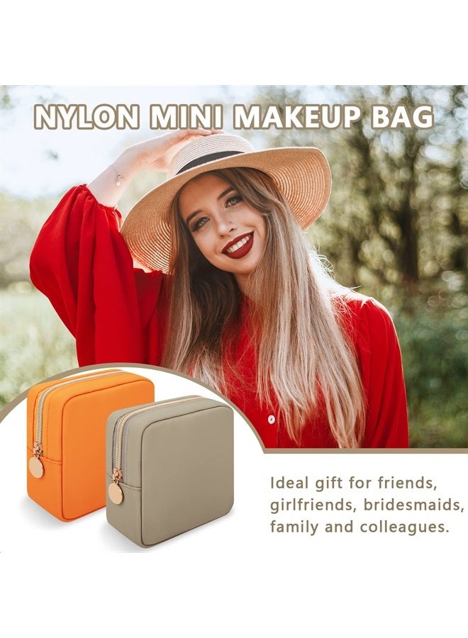 Iqimott Nylon Mini Makeup Bag, Preppy Small Cosmetic Bag Compact Make up Pouch Toiletry Bag, Waterproof Zipper Purse Travel Coin Pouch Sanitary Napkin Storage Bag for Women Girls Teens(Khaki) - Image 4