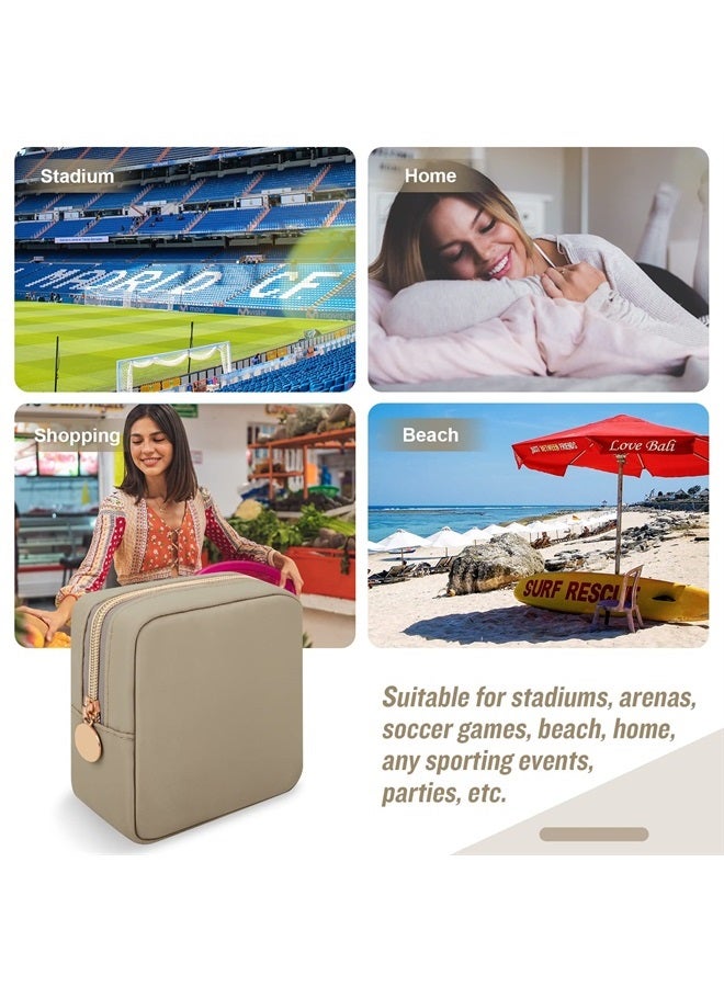 Iqimott Nylon Mini Makeup Bag, Preppy Small Cosmetic Bag Compact Make up Pouch Toiletry Bag, Waterproof Zipper Purse Travel Coin Pouch Sanitary Napkin Storage Bag for Women Girls Teens(Khaki) - Image 5