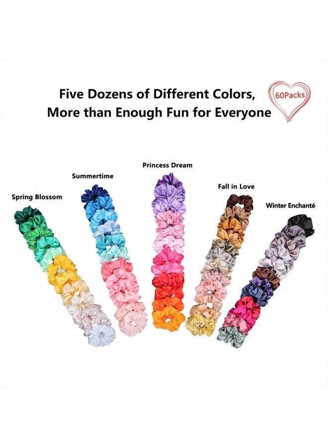BeeVines 60 Pack Hair Scrunchies, BeeVines Satin Silk Scrunchies for Hair, Silky Curly Hair Accessories for Women, Hair Ties Ropes for Teens, Scrunchies Pack Girl's Birthday Gift Thanksgiving Christmas Gift - Image 2
