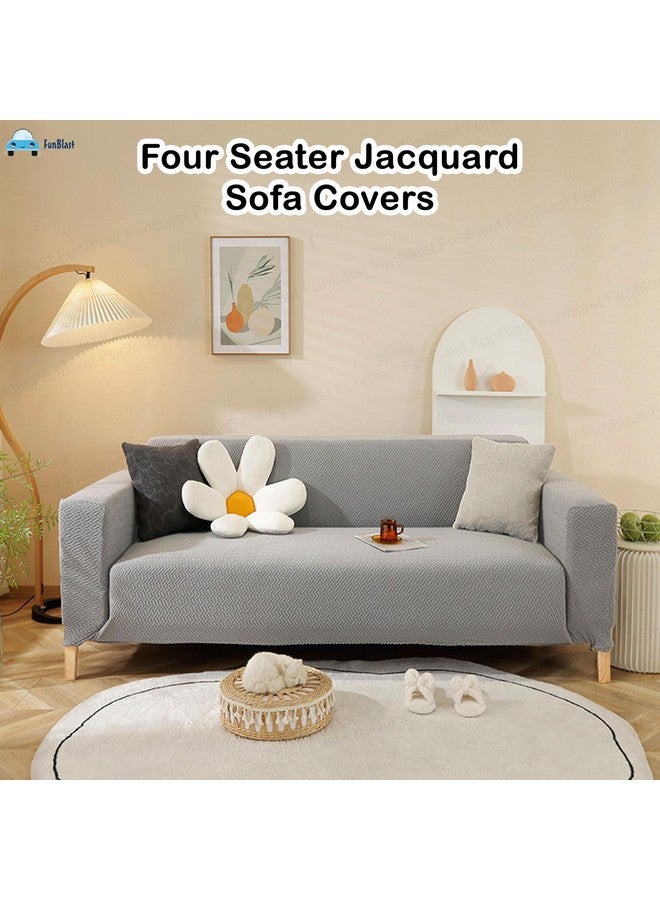 FunBlast Sofa Covers - Jacquard Sofa Covers for Living Room, Durable Washable Universal Seater High Elastic Furniture Protector, Stretchable Sofa Slip Covers (Grey, Four Seater) - Image 3